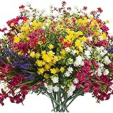 Grunyia 20 Bundles Artificial Flowers for Outdoors, UV Resistant Fake Plants, Faux Plastic Flowers for Home, Window Box, Porch, Indoor, Cemetery, Fall, Summer Decor
