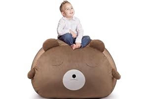 GAGAKU Stuffed Animal Bean Bag Cover Toy Storage, 24 Inches Kids BeanBag Brown Bear Large Zipper Bean Bag for Organizing Kids Plush Toys Home Supplies
