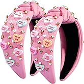 AENMTU 2 Pack Valentine’s Day Headbands for Women Girls Knot Jeweled Rhinestone Hair Accessories Pink Red Heart Clothes Outfit Gifts