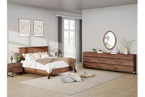 WAMPAT 3-Piece Modern Bedroom Furniture Set, 94.5-Inch Dresser and Chest with 9 Drawers, 2 Nightstands with 2 Drawers, Stylish Bedroom Side Tables, Brown