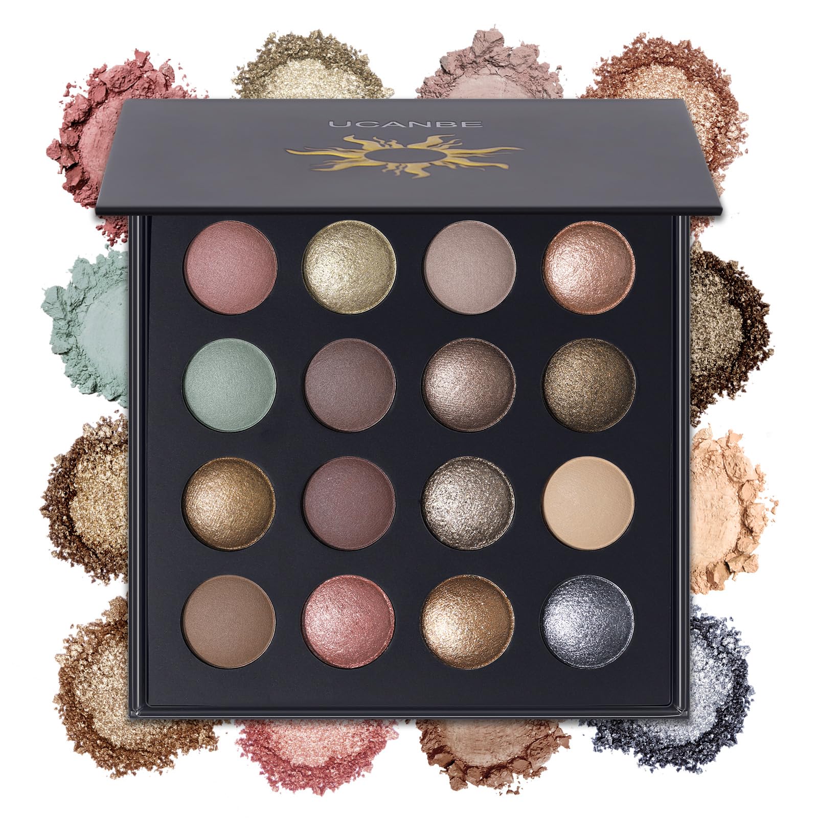Photo 1 of UCANBE Baked Eyeshadow Makeup Palette with Hidden Gems, 16 Colors Nude Eye Shadow with Matte Glitter Metallic Shimmer, Highly Pigmented Long Lasting Make Up Pallet