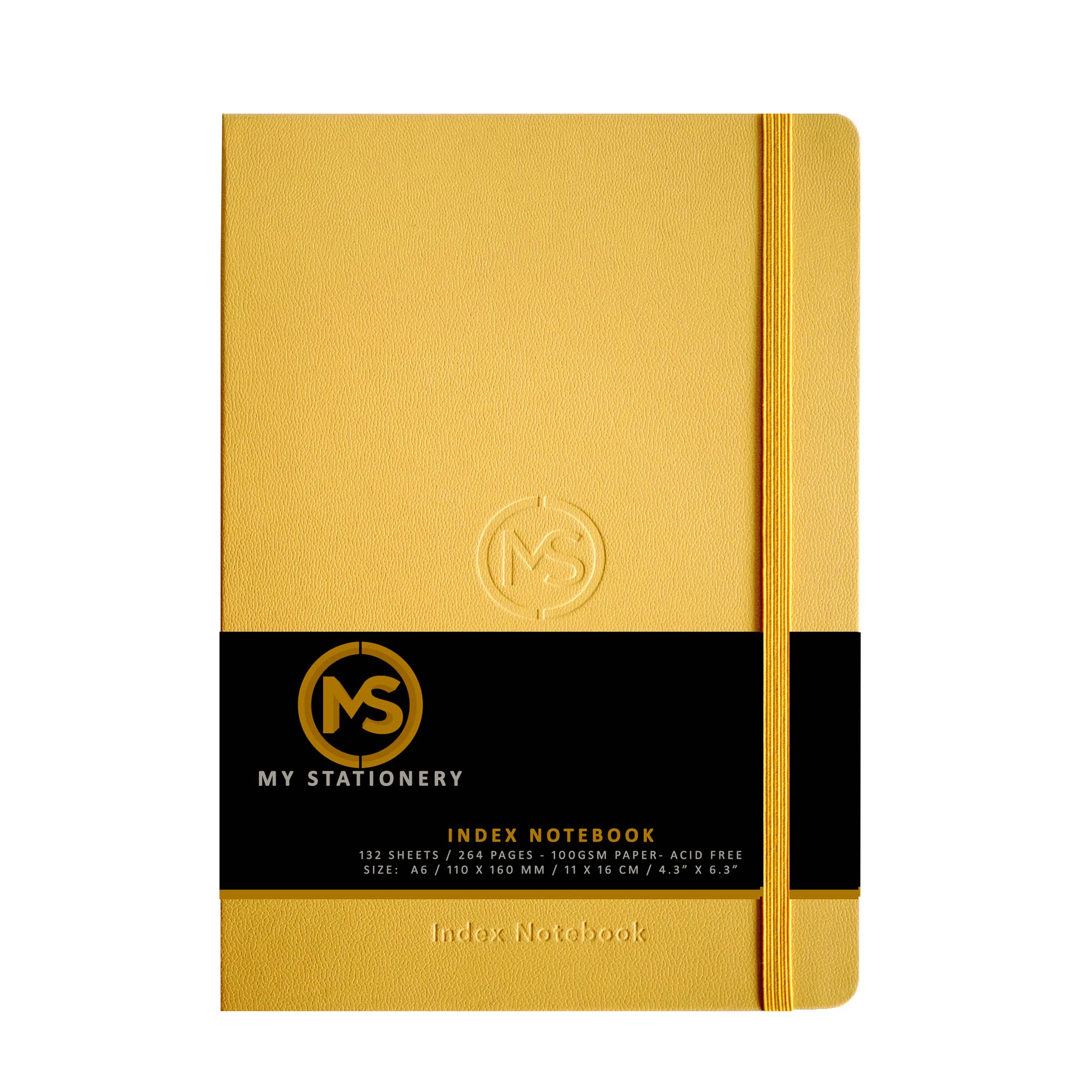 MS MY STATIONERY Index Notebook Hardback Leatherette Cover 8mm Ruled Margin A-Z Tabs 264 Pages 100 GSM White Paper – 11 X 16 CM Index Notebook (Ochre)