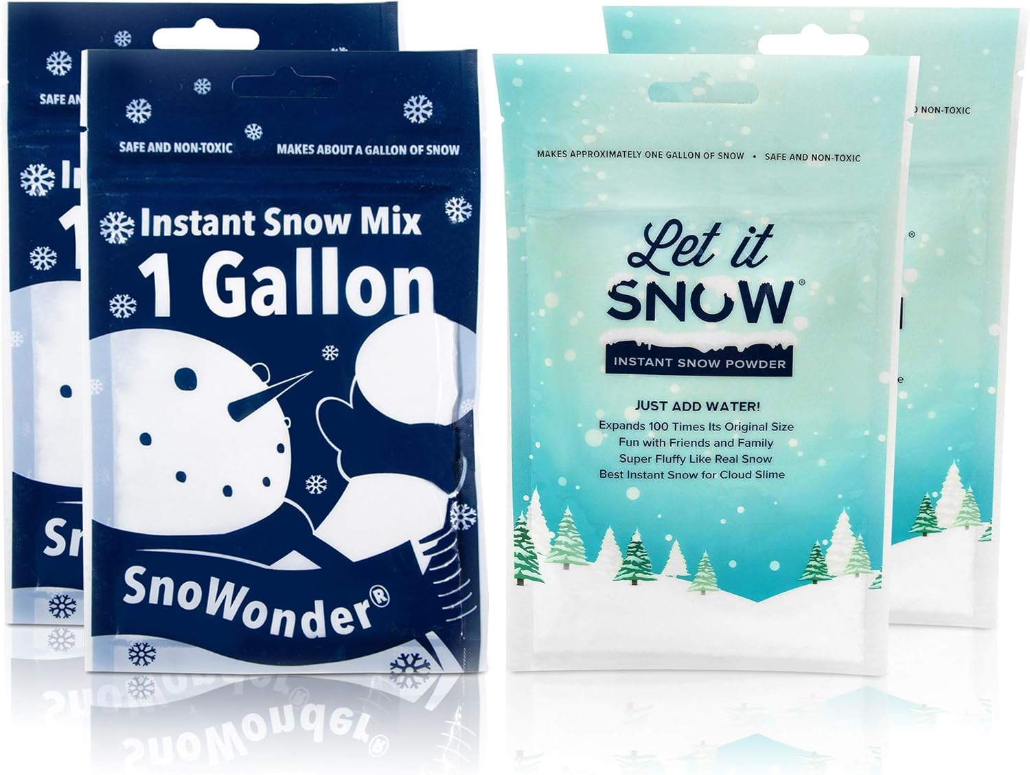 Artificial Snow - Instant Snow Powder for Slime 4 Pack Let it Snow (2) and SnoWonder (2) Made in The USA - Artificial Snow Mix Fake Snow Holiday Decorations