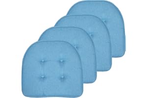 Sweet Home Collection Chair Cushion Memory Foam Pads Tufted Slip Non Skid Rubber Back U-Shaped 17" x 16" Seat Cover, Turquoise 4 Count