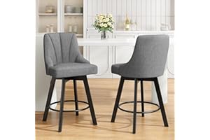 YaFiti Swivel Bar Stools with Backs, 24" Counter Height Bar Stools Set of 2, Fabric Upholstered Counter Barstools with Solid Wood Legs for Kitchen Island, Home Bar, Dark Gray