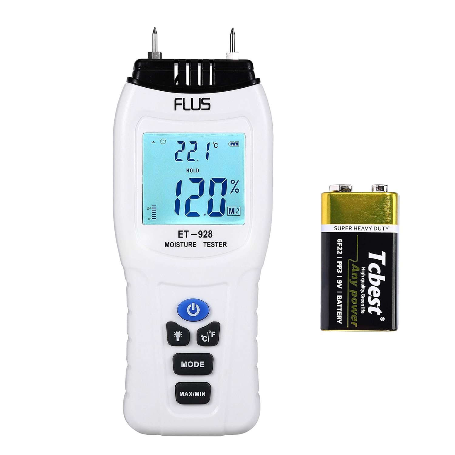 Damp Meter, Handheld Moisture & Temperature Detector with HD LCD