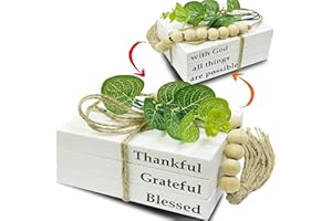 HD WOOD CRAFT 2 Signs in 1 Reversible Mini Book, Decorative Books for Home Decor, 5" x 4" Faux Books for Decoration, Rustic Farmhouse Decor, Decor Books for Coffee Table with Wooden Bead String Tassel