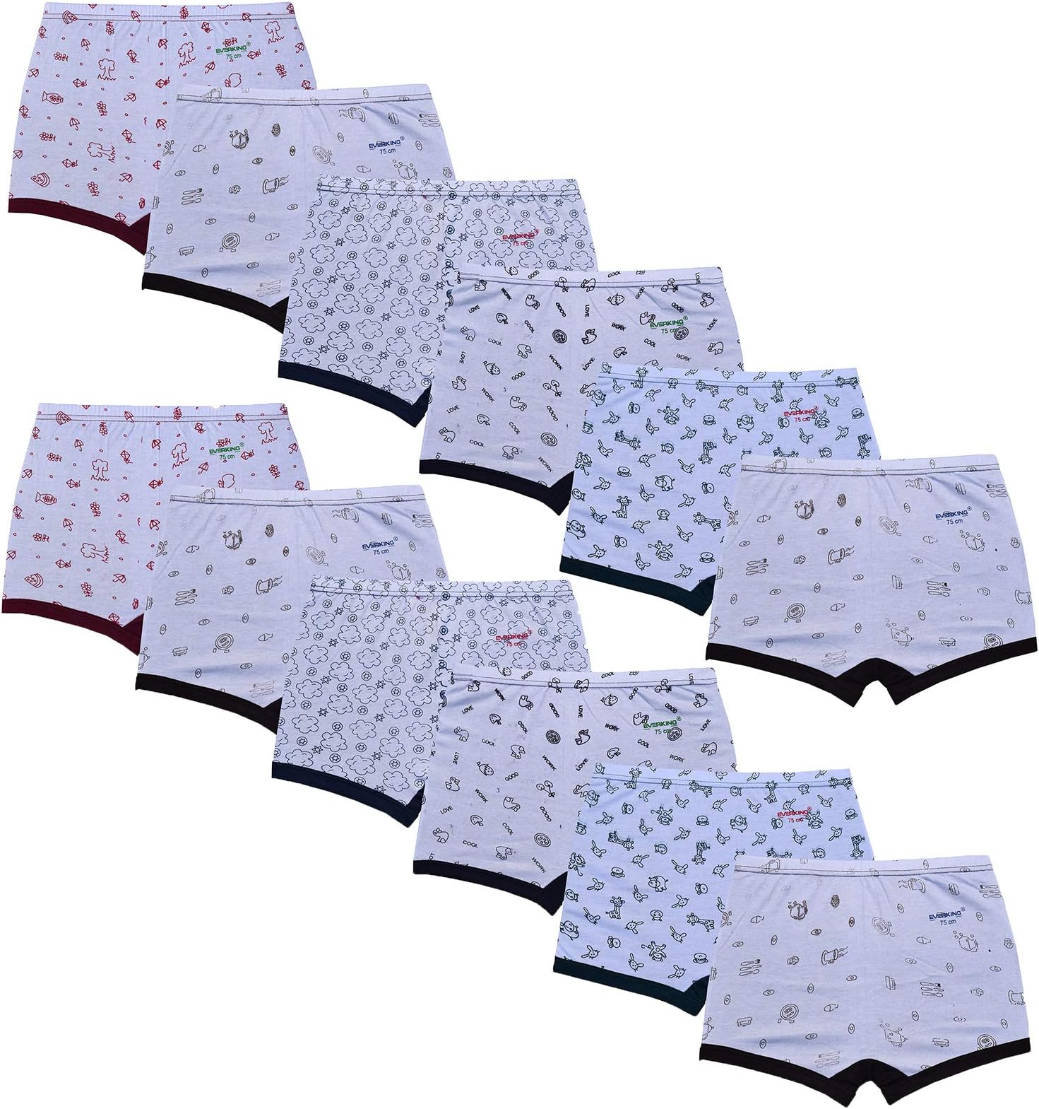 Kids Boys and Girls Cotton Printed Drawer Innerwear Underwear Pack of 12