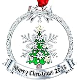 Christmas Ornament 2025 for Christmas Tree Decorations Xmas Wreath Ornament with Hanging Snowflake Dated 2025 Metal Xmas Ornament for Holiday Decorative Keepsake Gifts