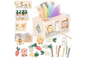 Joyreal 8-in-1 Montessori Tissue Box Toy for Baby 12 Months - Neutral Color Wooden Activity Cube for Boys and Girls First Birthday Gifts - Sensory Toy for Toddlers 1-3 Preschool Learning Education