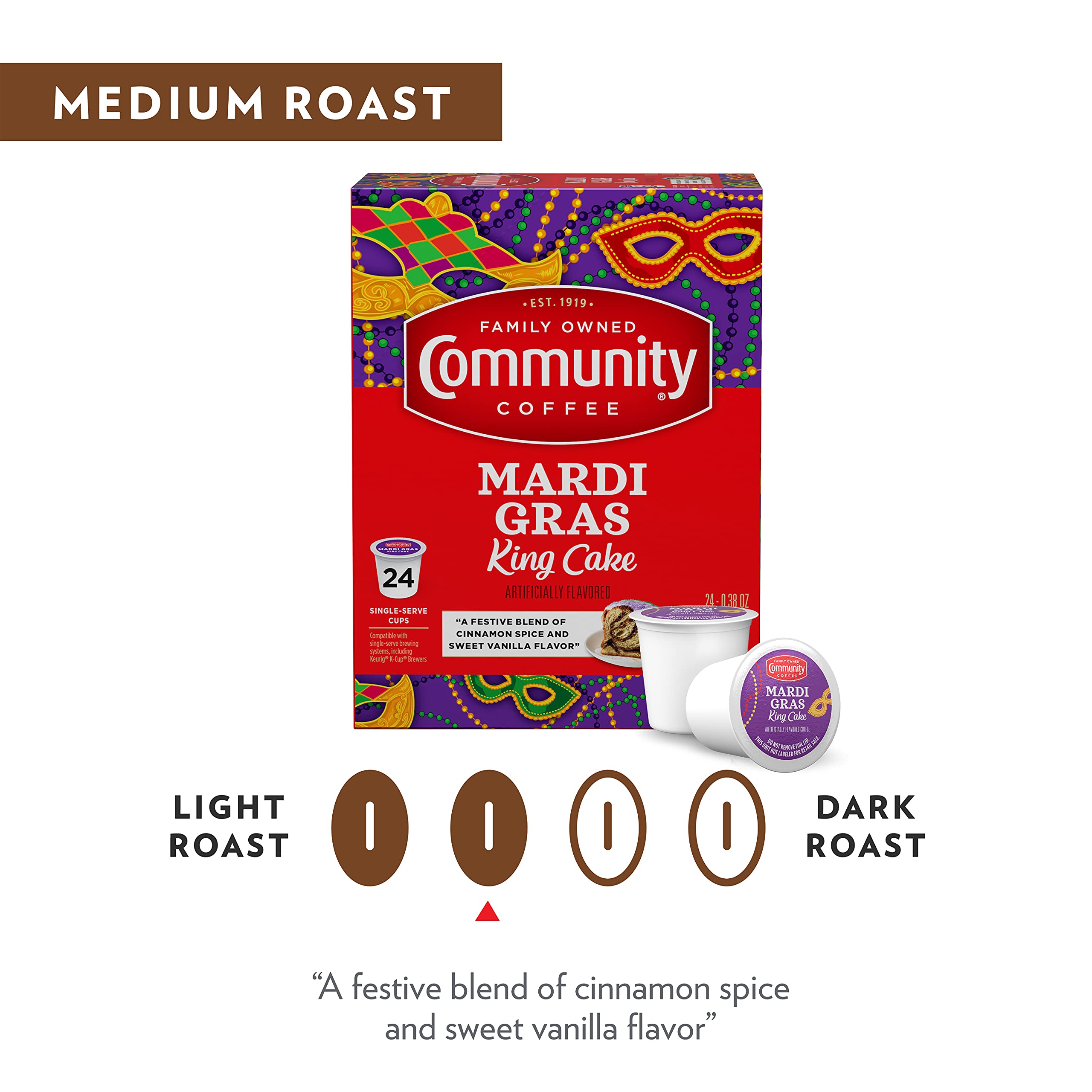 Community Coffee Mardi Gras King Cake Flavored 96 Count Coffee Pods