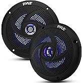 Pyle Waterproof Marine Speakers, 6.5 Inch Low-Profile Slim Mount 240 Watt Speaker Pair with Built-in Blue LED Lights, Weather-Resistant, ABS Grille, Ideal Waterproof Speaker for Boats & Powersports