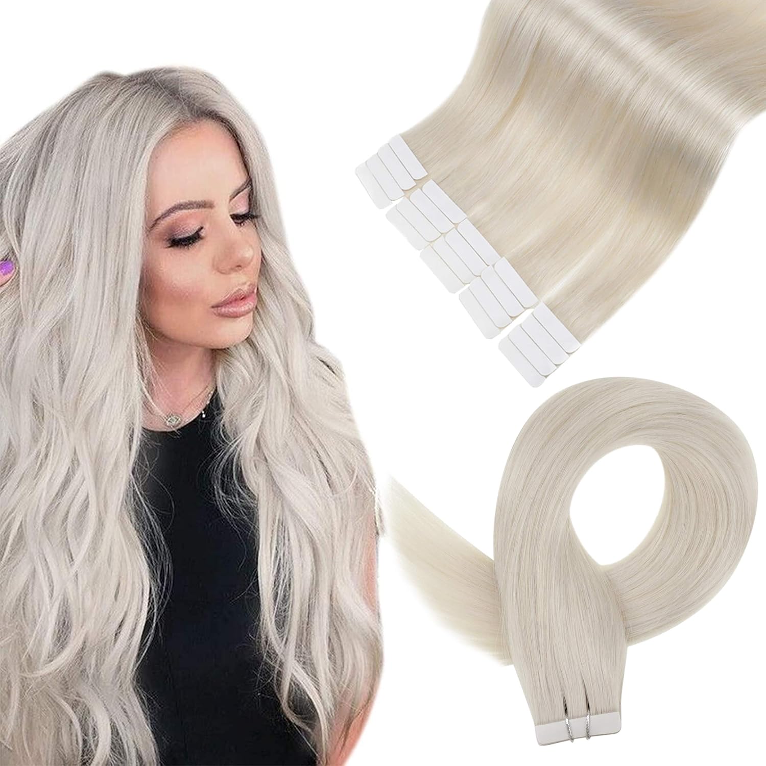 Easyouth Hair Extensions Tape in Hair Seamless Color White