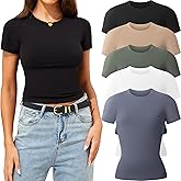 CE' CERDR 3/5 Pack Womens T Shirts Crew Neck Short Sleeve Shirts for Women Casual Basic Tees Fitted Stretchy Layering Tops
