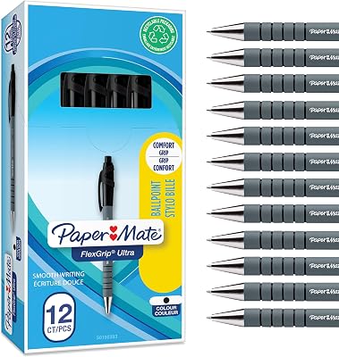Flexgrip Ultra penna a sfera a scatto | punta media (1 mm) | nero | Materiale scolastico | confezione da 12