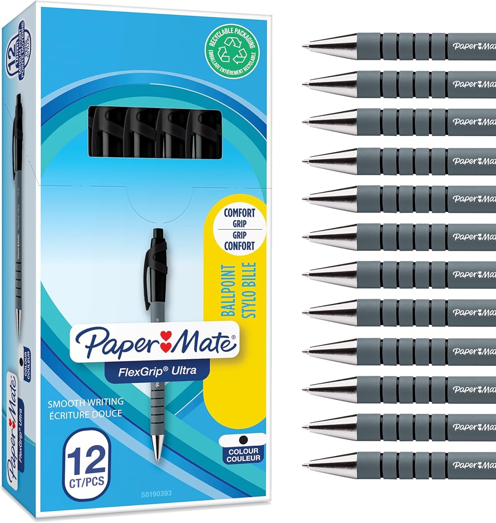 Paper Mate Flexgrip Ultra Retractable Ballpoint Pens 1.0mm Black 12 Count