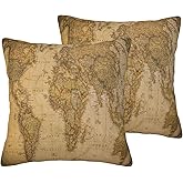 VIREOTHIA World Map Pillow Covers 18x18 Set of 2 Vintage Decorative Throw Pillow Cover Nautical Adventure Sailing Square Pillowcases Cushion Covers for Couch Bed Sofa Decor
