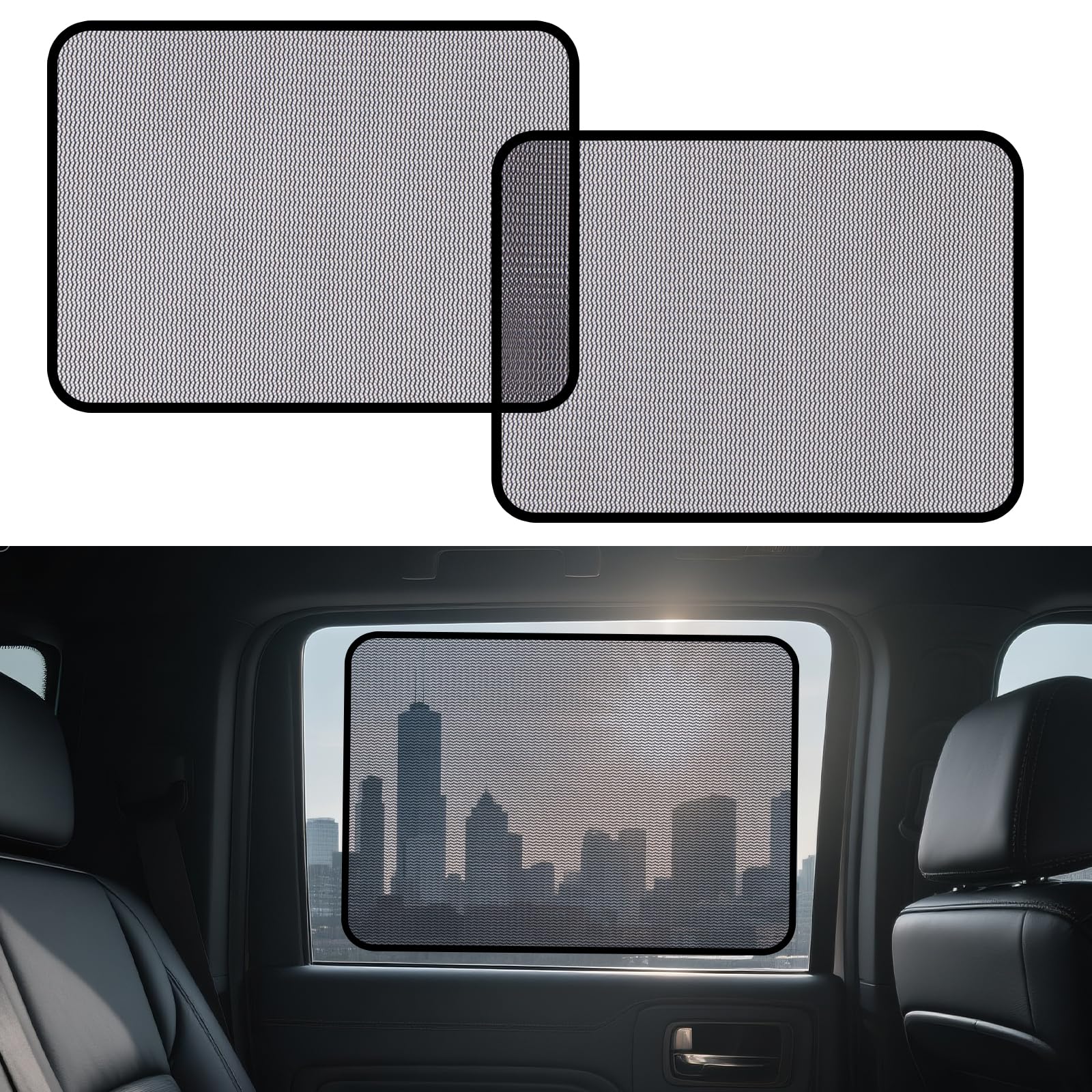 Photo 1 of XCBYT Square Car Window Shades for Baby – 2 Pack Static Cling Rear Side Window Sun Shade with Strong Hold – Heat Block & Privacy Protection, Durable Mesh & Clear PVC Film (20.87" x 13.78")