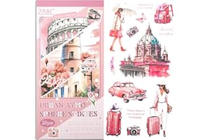 Uideyvi Pink City Series Sticker Scrapbooking Supplies for Junk Journal, 20 Sheets PET Stickers - Vintage Journaling Stickers