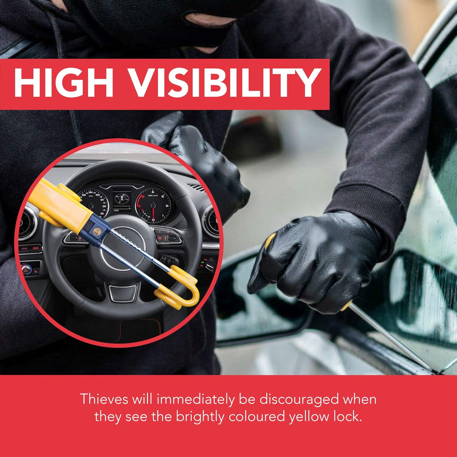 GADLANE Twin Bar Steering Wheel Lock High Visibility Car Lock Anti