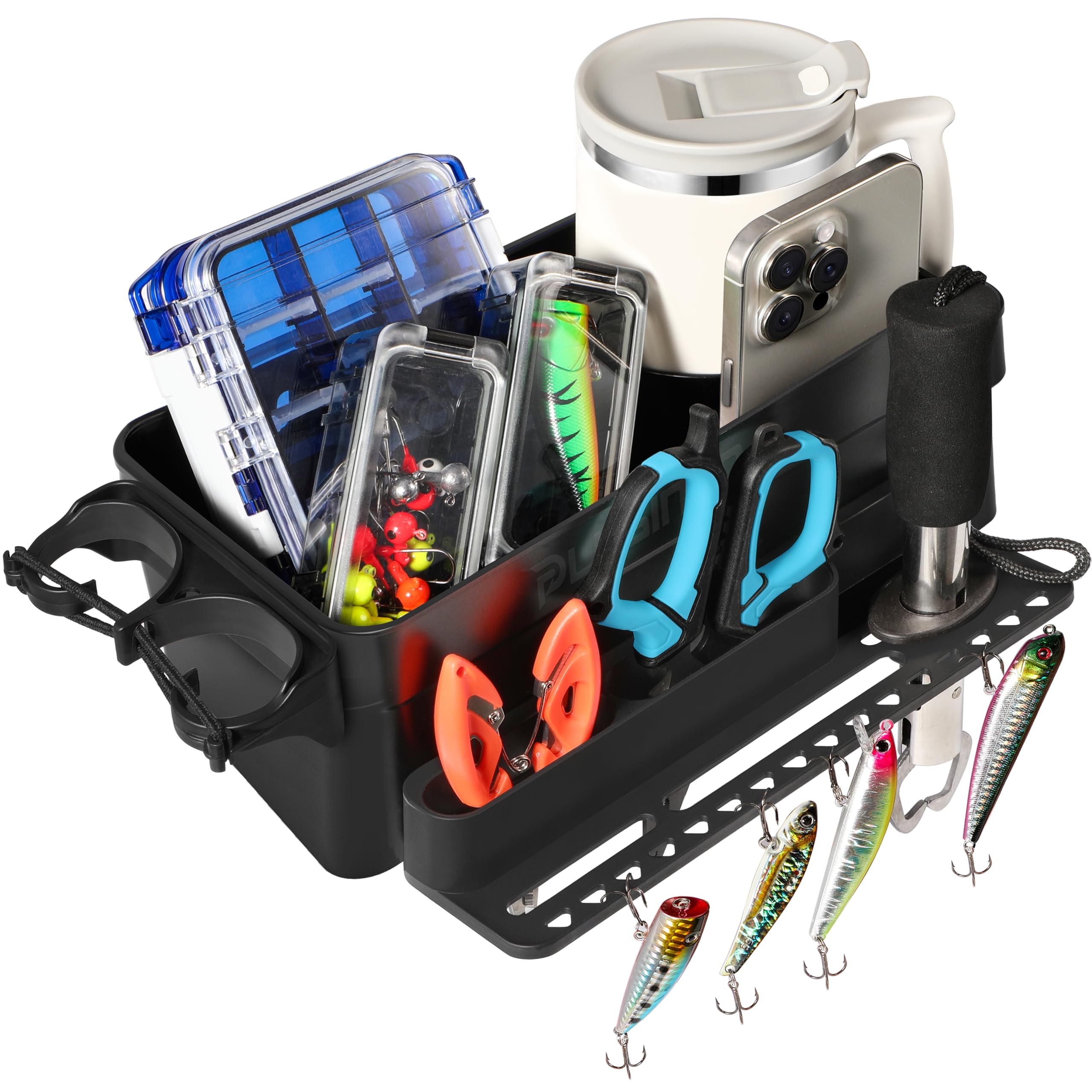 Photo 1 of **MISSING PARTS/SEE PIC**PLUSINNO Boat Cup Holder, Boat Caddy Organizer with Fishing Rod Holder, Multifunctional Boat Storage Organizer for Fishing Accessories, Boat Accessories for Jon Fishing Boat, Kayak, Paddle Boards