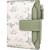 Busnos Women's Wallet Small Wallets for Women Cute Flower Ladies Women's Wallets Green Bifold Wallet Womens With Zipper Coin Pocket Purses Card Holder Women