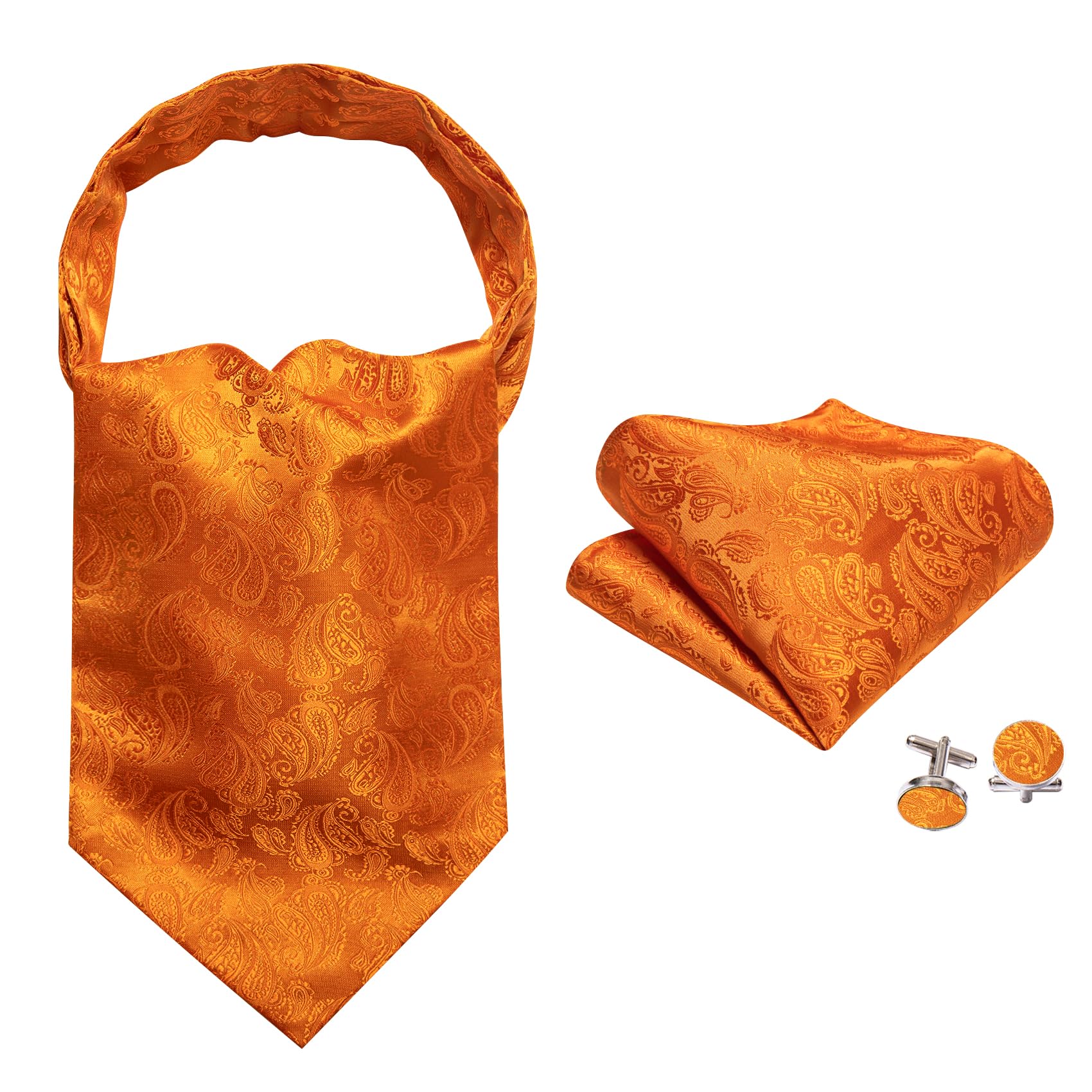 Ailisus Hot Orange Cravat Tie and Lapel Pin Set