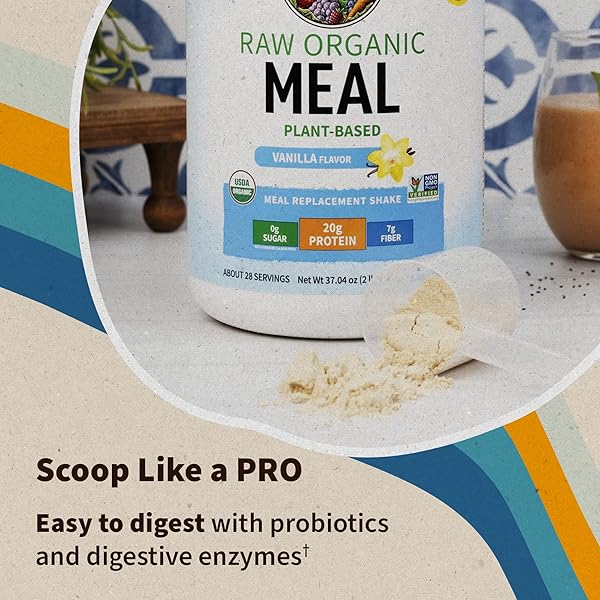 GARDEN OF LIFE MEAL REPLACEMENT SHAKES, RAW ORGANIC, VANILLA PROTEIN POWDER WITH PLANT BASED PEA PROTEIN, SPROUTS, GREENS, PROBIOTICS, DAIRY FREE 28 SERVINGS
