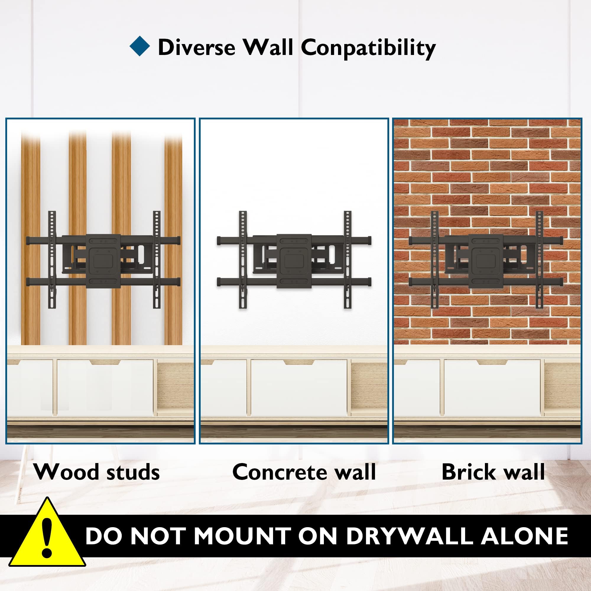 BONTEC TV Wandhalterung für 32-85 Zoll Bildschirme bis zu 60kg, Wandhalterung Fernseher Schwenkbar Neigbar Universal TV Halterung für Flach & Curved Fernseher & Monitor, Max VESA 600x400mm 7