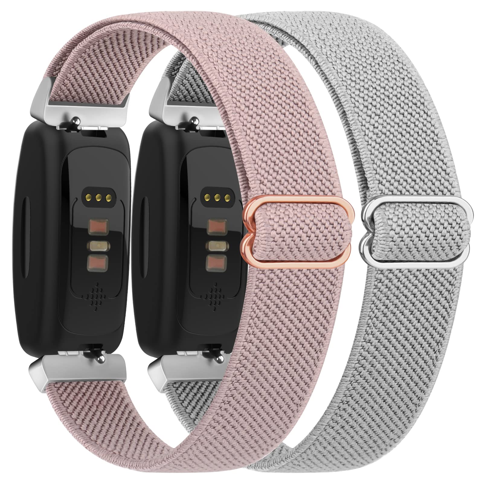 Vancle Elastic Straps Compatible with Fitbit Inspire 2 / Fitbit Inspire/Inspire HR for Women/Men, Stretchy Adjustable Nylon Stylish Replacement Wristband (Grey+Pink)