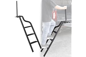 POKIAUTO Universal Heavy Duty Pickup Truck Tailgate Ladder with Handrail, 45" Foldable Truck Ladder with Handle Tailgate Step Pickup Accessories, Wide Pedals, Capacity 600 lbs, for F250/Ram 2500...