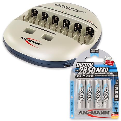 ANSMANN Energy 16 Plus Akku Ladegerät - Ladestation für AAA, AA, C, D, 9V E-Block & USB - Schnellladegerät als Pflegestation 