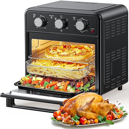 22L Large Air Fryer Oven with Rotisserie, 6-in-1 Countertop Convection Oven, Dual Heating & 360° Hot Air Circulation for Rapid Even Cooking, Family Size Oil-Free Cooker with Accessories, 1800W