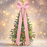 Soulchen Large Christmas Tree Topper Bow, 15 x 50 Inch Faux Fur Pink Christmas Tree Bows Plush Xmas Decorations for Xmas Holiday Party Wedding Home Door Decor Supplies