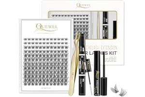 QUEWEL DIY Lash Extension Kit Natural Cluster Lashes with Lash Bond and seal, Eyelash Glue Remover, Lashes Tweezers, Mix Leng