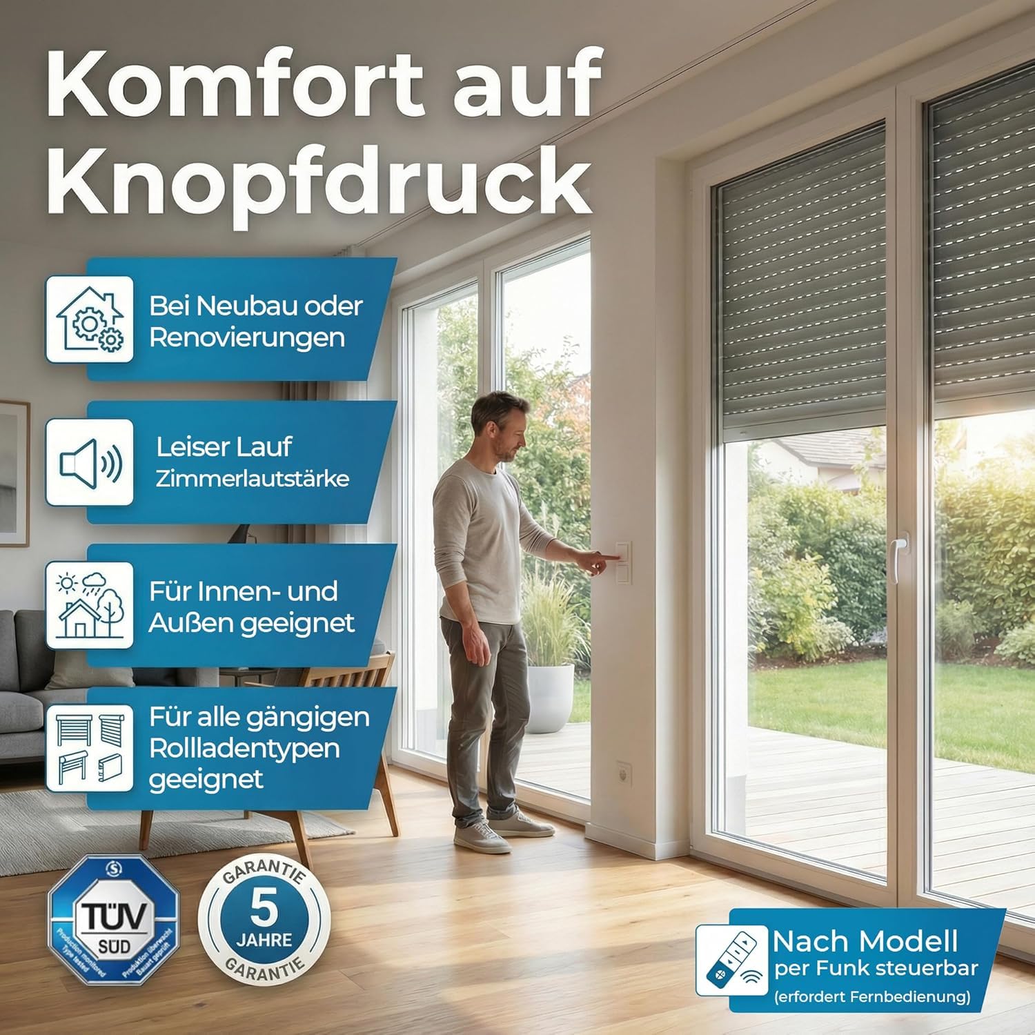 heicko Rollladenmotor | 10 Nm für SW60 Achtkantwelle | 23kg Zugkraft | Ohne Funk | Mechanische Endschalter | Leiser Rohrmotor | Wartungsfrei | IP44 Schutz für Innen und Außen 5