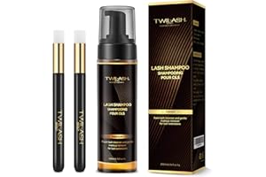 twilash by dly Lash Shampoo 200ml/ 6.83oz for Salon & Home Use - High-Purity Eyelash Cleanser, And Two Extended Handle Lash Shampoo Brushes