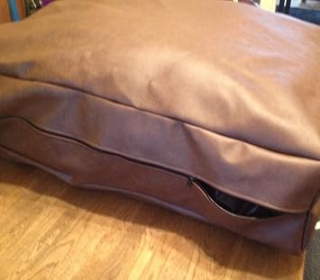 Faux Leather Pet Dog Bed Extra Large Brown Removable Inner