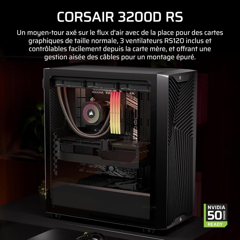 3200D RS Boîtier PC Moyen Tour, 3 Ventilateurs RS120 Inclus – Noir