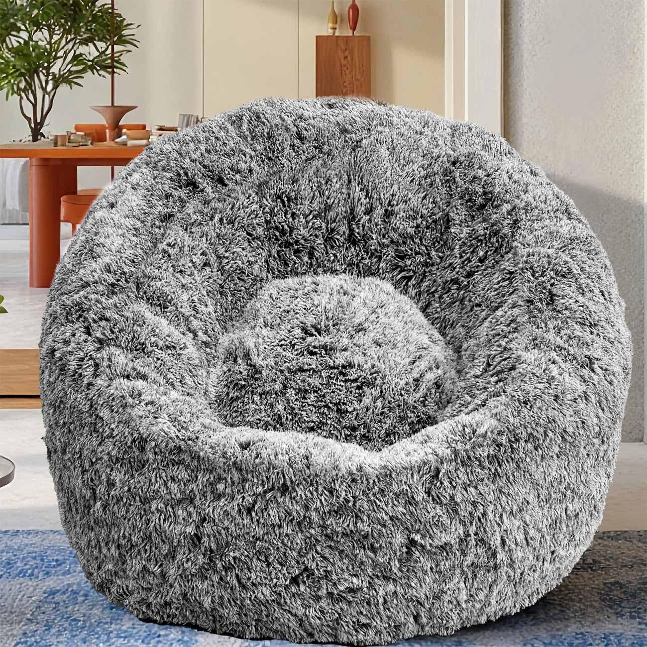 Plush Faux Fur Bean Bag Chairs, Memory Foam Filled Sofa Chair Shape Bean Bag for Adults/Teens/Kids, Ultra-Soft Lazy Sofa for Living Room Bedroom College Dorm, Black