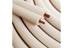 HVAC PREMIUM 1/4" - 5/8" Insulated Copper Coil Line Set - Seamless Pipe Tube for HVAC, Refrigerant - 1/2" White Insulation EZ Twin Set - 15' Long