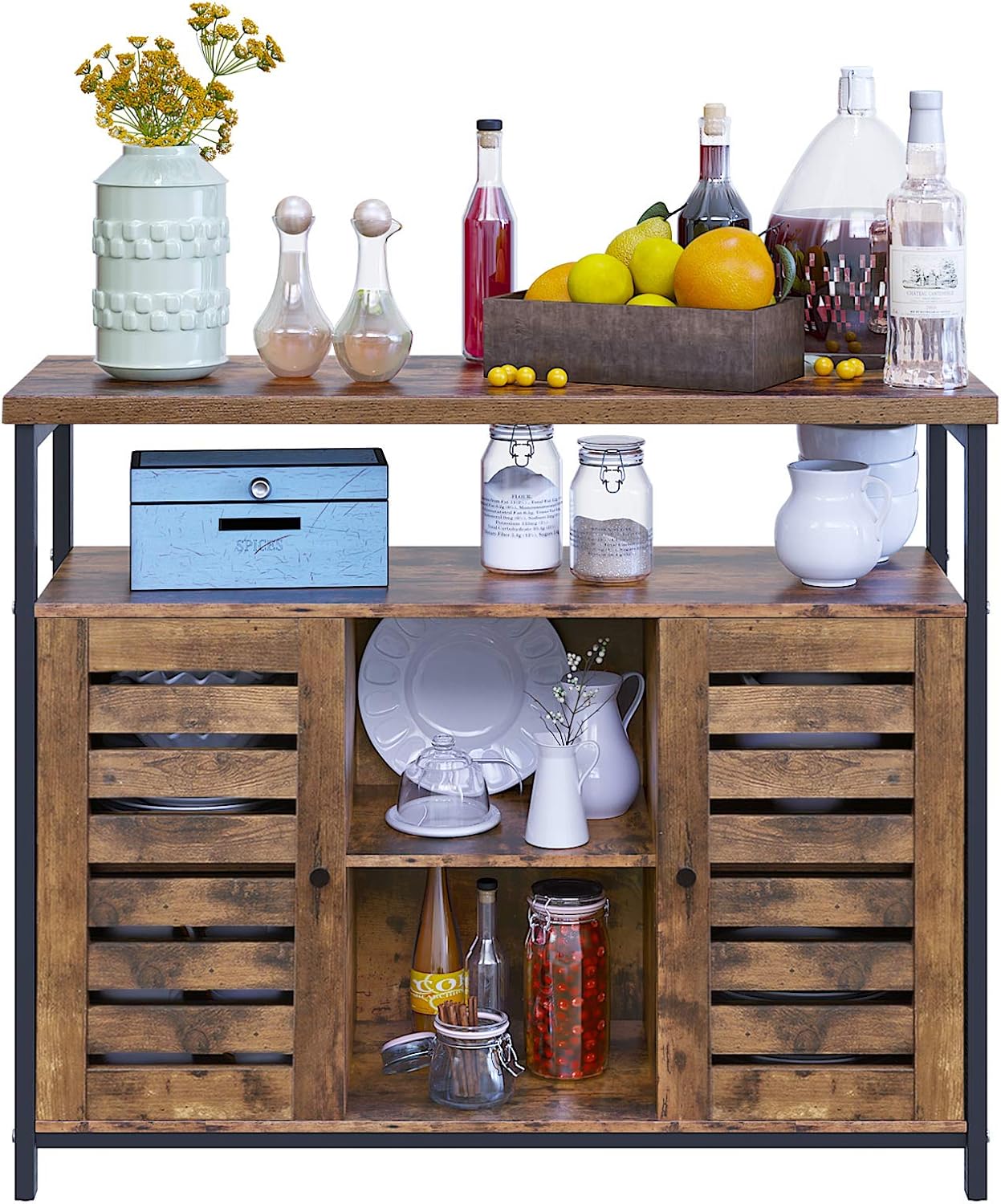 vasagle storage cabinet on Home Kitchen Vasagle Floor Standing Cabinet For Dining Room Kitchen Storage Cabinet With Cupboard And Shelves Living Room Rustic Brown Lsc79bx Hallway Bedroom Louvred Doors Home