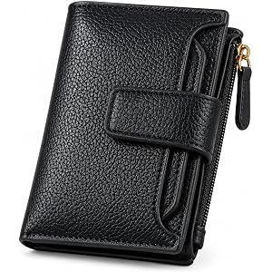 BAOZ100B Small Wallet for Women, Compact Bifold Card Holder | Zipper Coin Pocket, 10 Card Slots, ID Window, Snap Closure, Sli