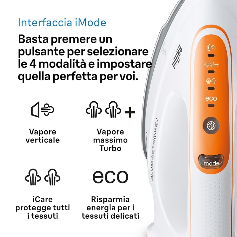 CareStyle Compact Pro IS2561WH Ferro da Stiro, Generatore di Vapore con Tecnologia FreeGlide 3D, Autospegnimento, Riscaldamento Rapido, Vapore 400 g/min, Serbatoio 1.5L, 2400W, Bianco/Arancione