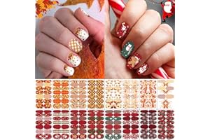 WINTHROP 16 Sheets Holiday Nail Wraps Stickers, Christmas Thanksgiving Day Fall Winter All Seasonal Full Nail Polish Strips, DIY Self-Adhesive Nail Art Decals with 2 Piece Nail Files for Party Decor (224 Pcs)