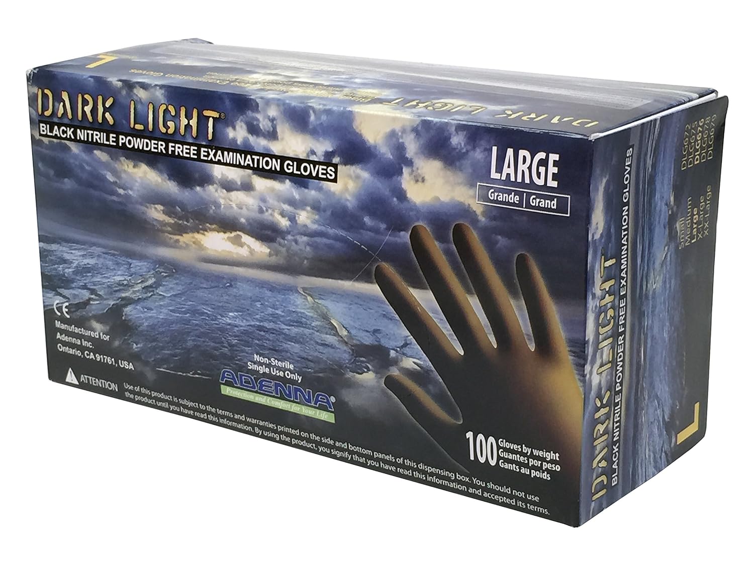 Adenna Dark Light 9 mil Nitrile Powder Free Exam Gloves (Black, Large