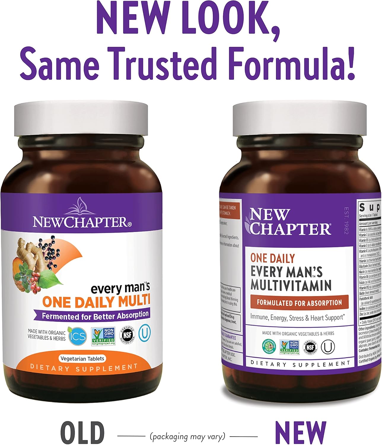 New Chapter Men’s Multivitamin + Immune Support – Every Man’s One Daily with Fermented Nutrients - 72 ct: Health & Personal Care