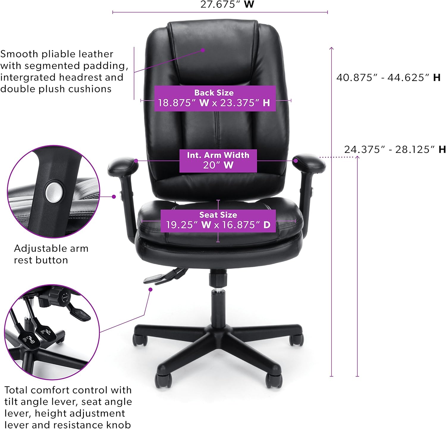 OFM Essentials Collection Ergonomic High-Back Bonded Leather Executive Chair, in Black (ESS-6050): Furniture & Decor