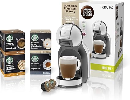 Nescafe Dolce Gusto Kp123b43 Mini Me Bundle By Krups With Starbucks Coffee Dolce Gusto Pod Machine Plastic 1500 W Grey And Black Amazon Co Uk Home Kitchen