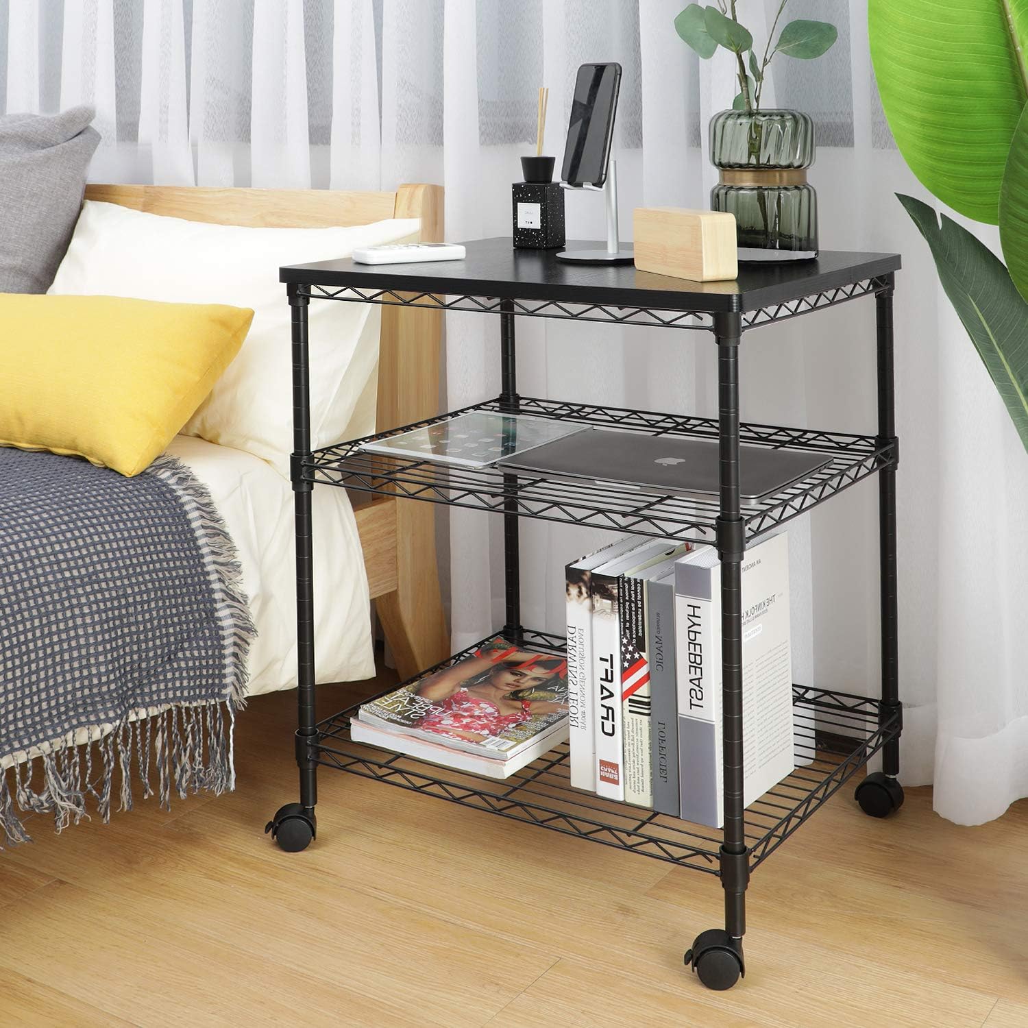 HUANUO Printer Stand - 3 Tier Printer Cart for Storage, Holds up to 200 lbs, Multifunctional Metal Utility Shelves, Workspace Desk Organizer, Rolling Cart for Home & Office Use: Electronics